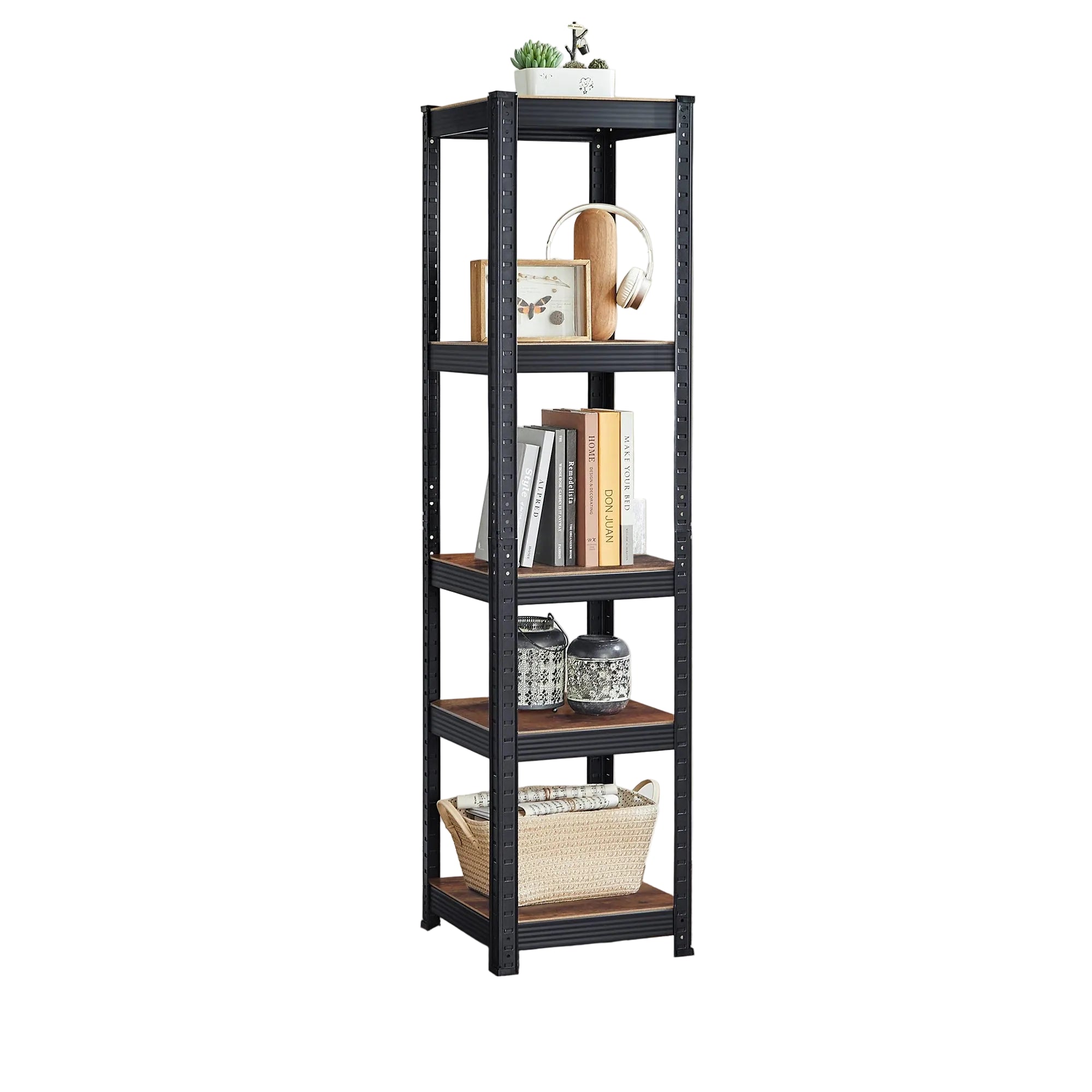 Schwerlastregal 150 × 37 × 37 cm mit 5 Böden aus Stahl und MDF – Höhenverstellbares Lagerregal